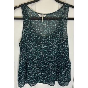Kirra Vintage Y2K Sheer Chiffon Floral Peplum Tank Top Green Blue Size XS